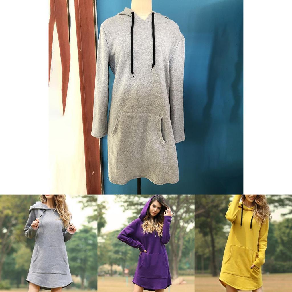 Cozy Womens Winter Long Sleeve Tunic Tops Pullover Hoodie Dress In Six Colors