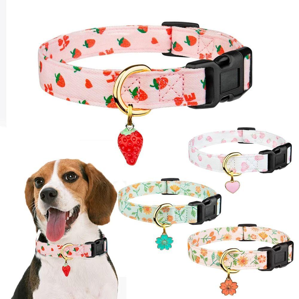 Strawberries Flower Pattern Adjustable Pet Collar Cotton Cat Traction Necklace Pet Dog Collar  Cat