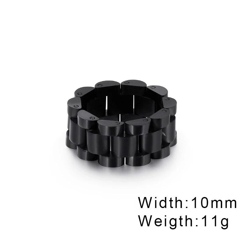 Fongten Retro Watch Link Chain Men Ring Stainless Steel Rock Biker Finger Men and Women Punk Couple Rings Fashion Jewelry Gift
