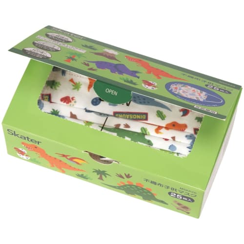 Skater Nonwoven Masks for Children, Boxed, 25 Masks, Three-Layer Construction, Dinosaur Design, MSKP25-A