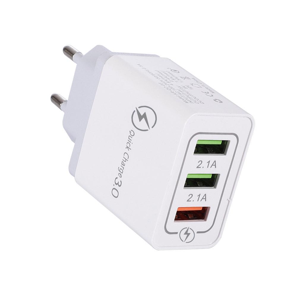 QC3.0 3-Port USB Fast Charger with EU/US Plug for Smartphones