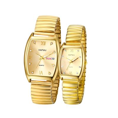 Pair Pair One Size Fits Analog Day of the Stainless Accessories Gift for Boyfriend and Girlfriend Watch, Watch, Gold, Stylish, Most Display, Week,