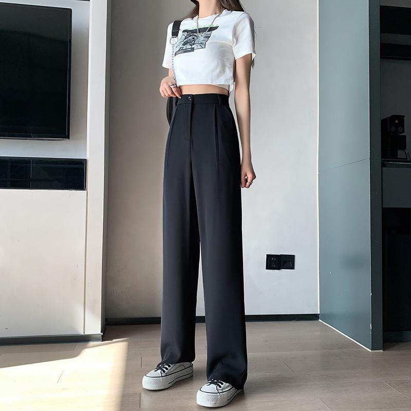 Women's High Waist Wide Leg White Suit Pants - Spring/Autumn Thin Style, Straight Loose Fit with Elegant Drape, Trendy and Versatile.