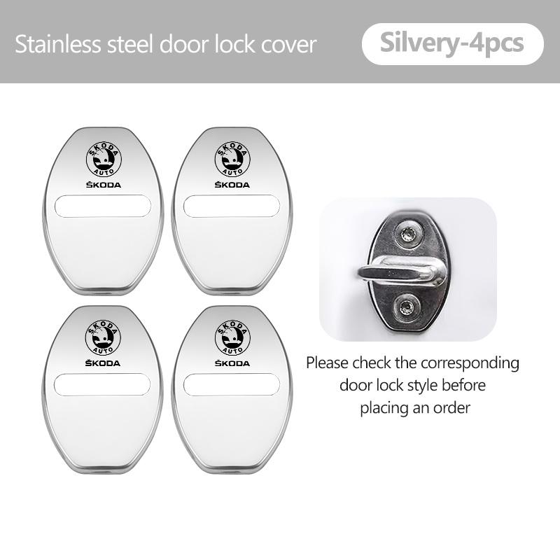 AAABR1 For Skoda 4Pcs Car Door Lock Covers Auto Decorative Accessories Kodiaq Fabia Kamiq Karoq Octavia 2 3 Rapid Scala