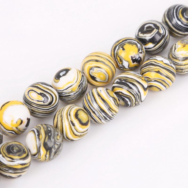 1strand 4/6/8/10/12mm Natural Stone Beads Yellow Stripes Malachite Druzy Crystal Quartz Beaded Birthstone DIY Fashion Jewelry