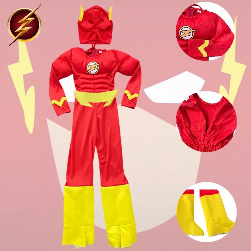 The Movie Flash Muscle Cosplay Costume Set Kids Halloween Party Prop Fans Gifts