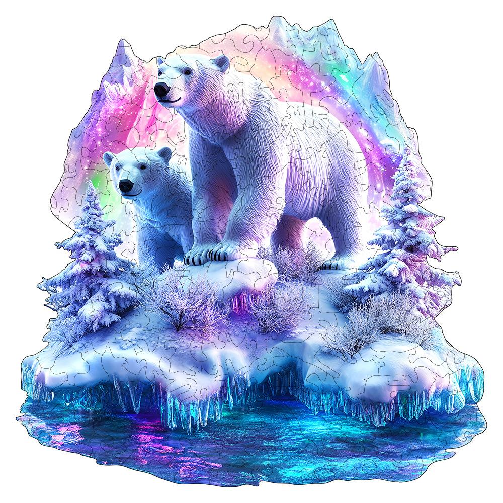 Polar Bear House In The Snow Wooden Puzzle Irregular Small Animal Pieces Flat Wooden Puzzle