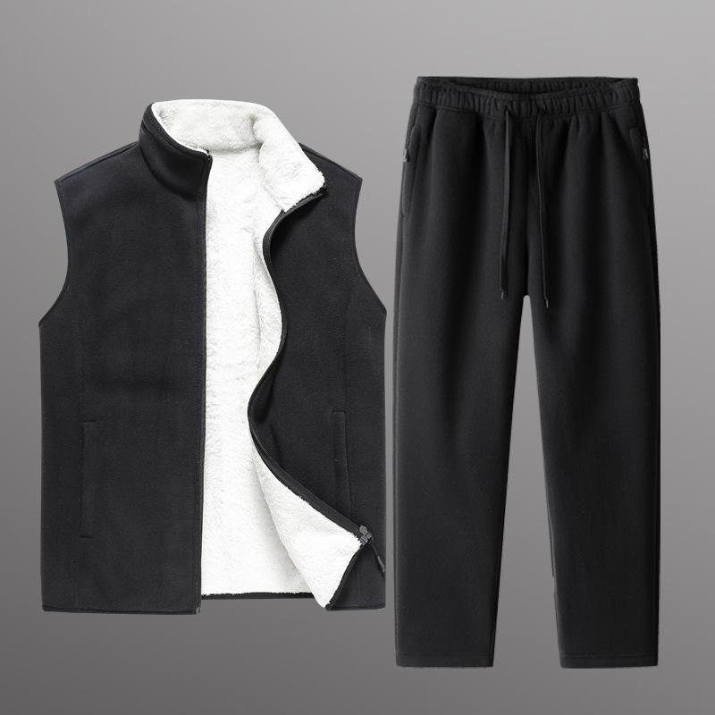 Fleece Vest Autumn and Winter New Men's Fleece Casual Sports Set Plus Velvet Thickened Large Size Warm Two-piece Set