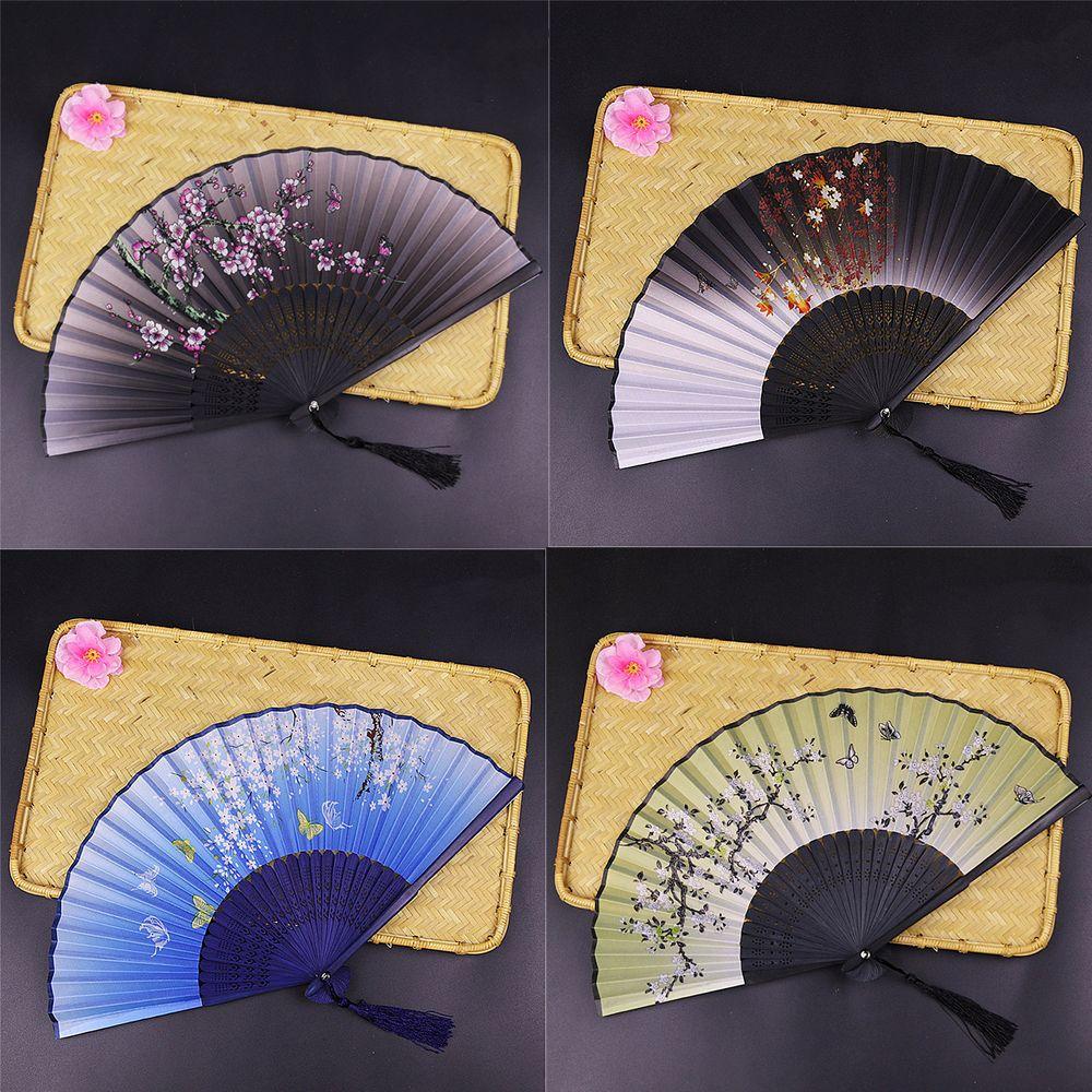 

Elegent Hand Held Silk Fan Classical Retro Folding Fan Bamboo Handle Chinese Style