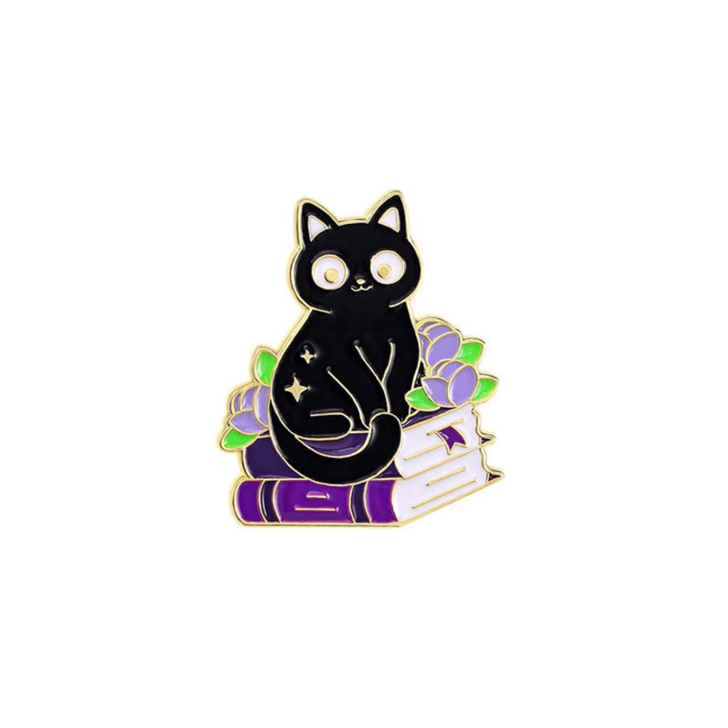 Creative Magician Cat Brooch for Kids Students Metal Badge Backpack Clothing Accessories Halloween Gifts