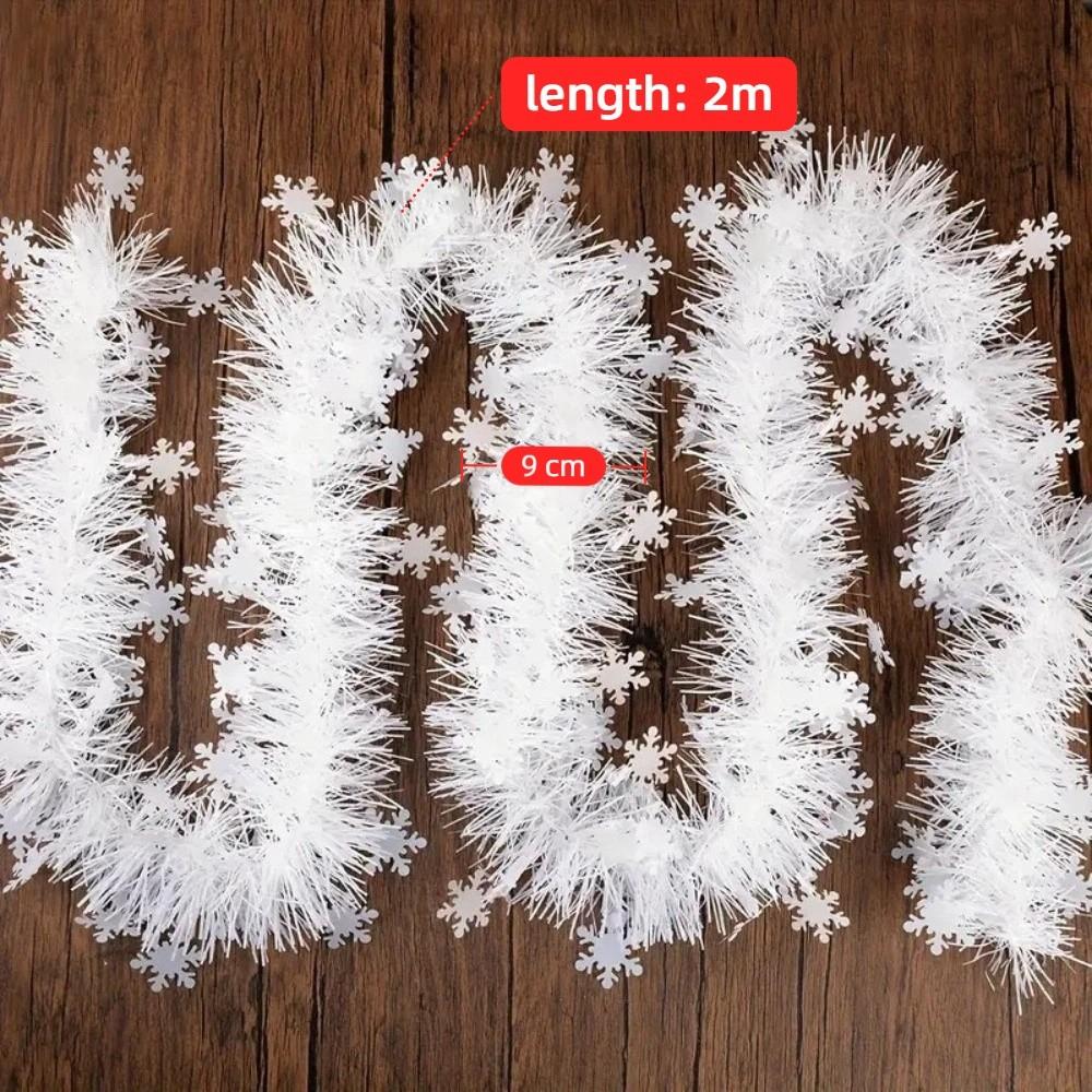2PCS 2M Christmas Snowflake Tinsel Ceiling Hanging White Twist Snowflake Ribbons Tinsel Ribbon Xmas Tree Decoration