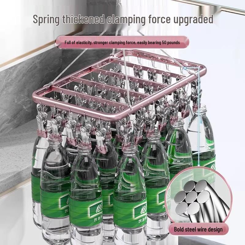 Aluminum Alloy Windproof Sock Drying Rack with Multi-Clip and Stainless Steel Underwear Hanger