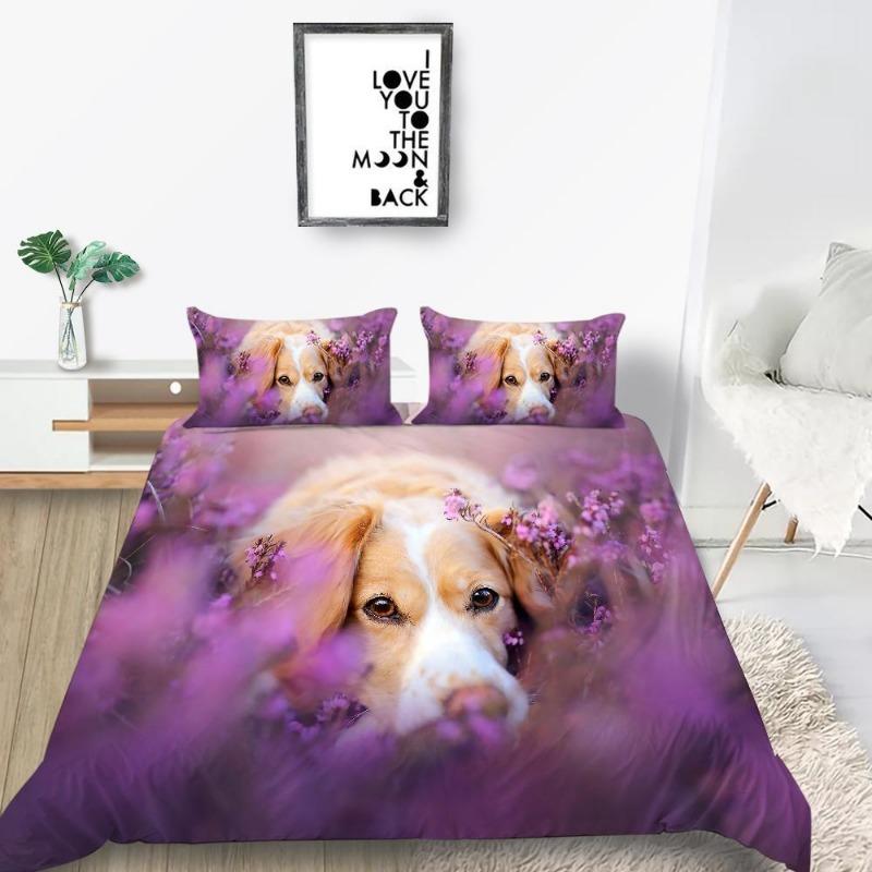 Luxury Down Duvet Cover Pillowcase Pet Dog Pattern Bedding Set Single Bed/double Bed/super Large Bed Size Ultra-fine Fiber Quick Drying Material