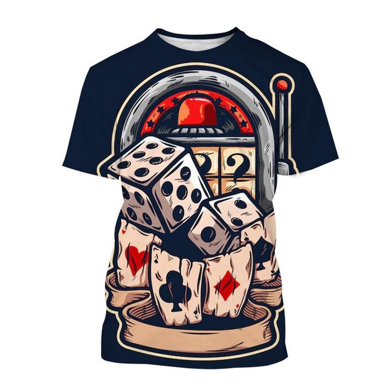 Retro 3D Tisk Kostky Poker Tričko Pro Muže Kreativní Cool Letní Krátkorukávová Trička Osobnost Streetwear Tričko Topy Oblečení
