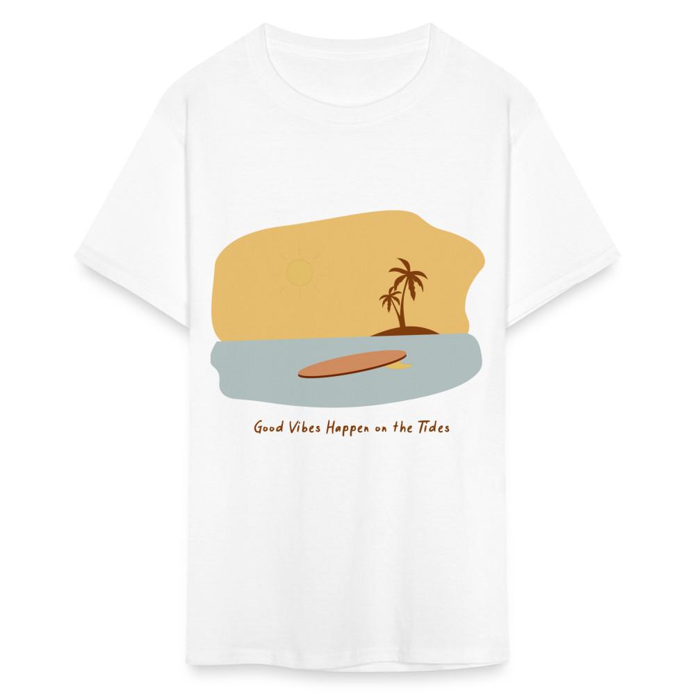 

Good Vibes Happen on the Tides shirt Surfboard Surfing Summer T-Shirt Size S-6XL 2XL