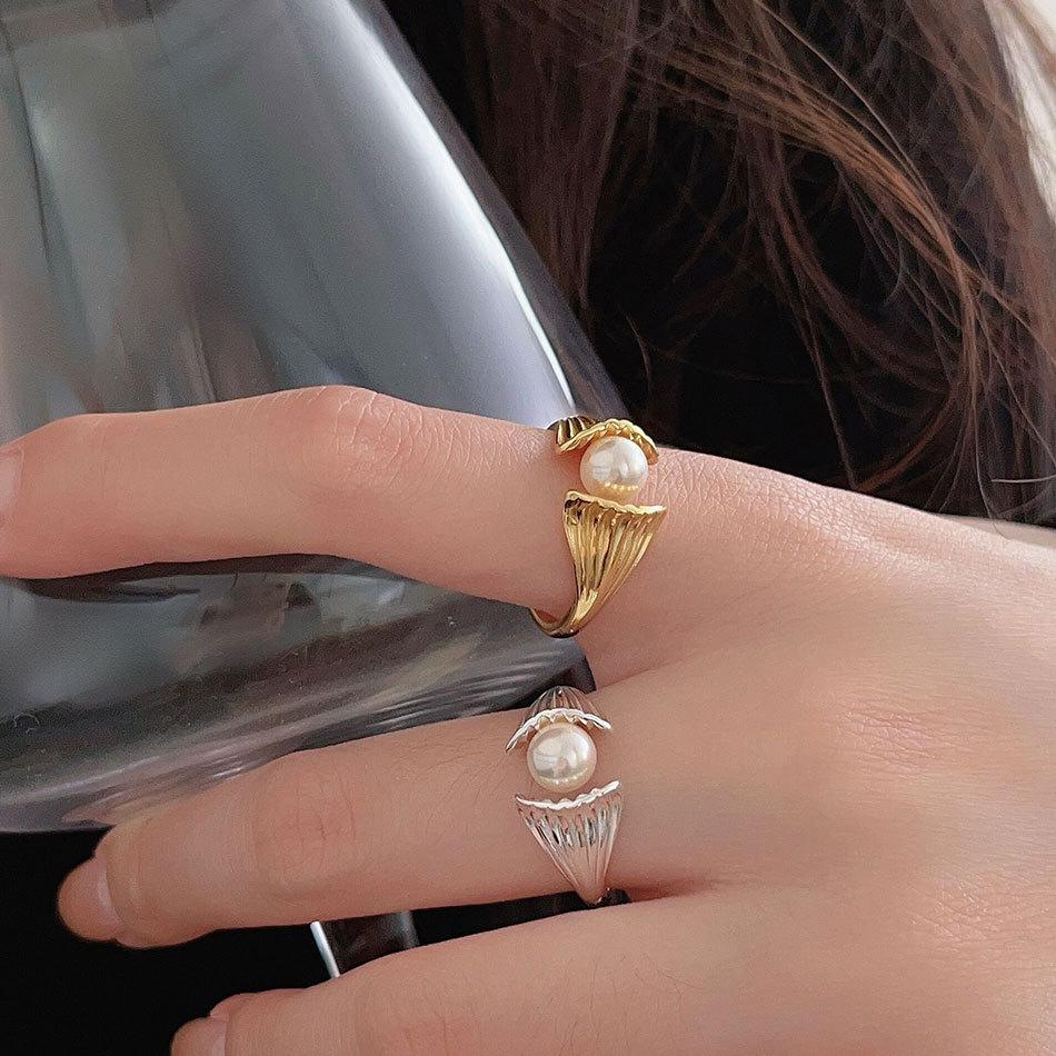 VIANRLA 925 Sterling Silver Pearl Jewelry Shell Shape 18K Gold Ring Support Drop Shipping Daily Jewelry
