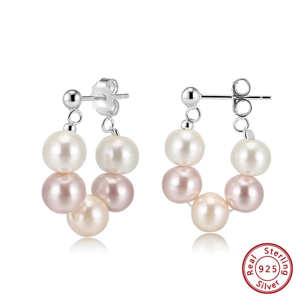 ORSA JEWELS Elegant U-Shaped Shell Pearl Hoop Earrings for Women 925 Silver Pearl Beads Earrings Party Luxury Jewelry PSE08