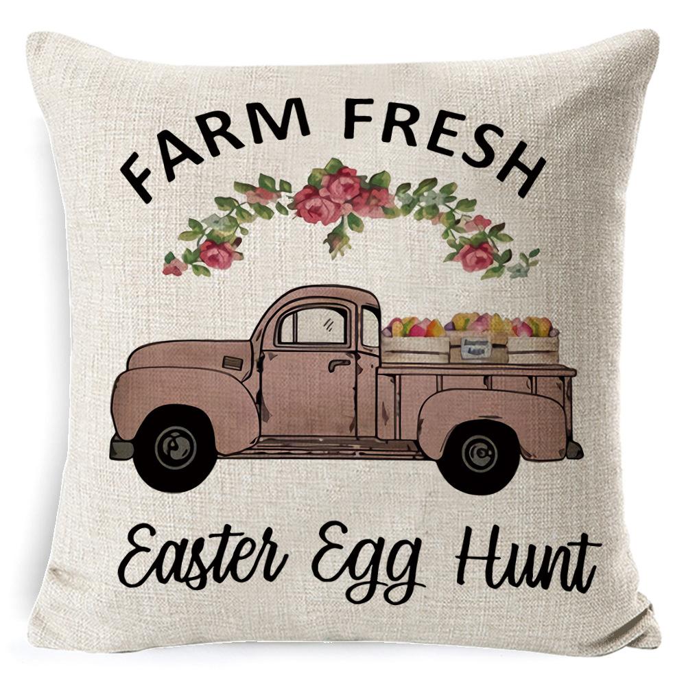 New Digital Printing Easter Theme Pillow Cover Cushion Cover Cute Bunny Truck Animal Pillow Cover
