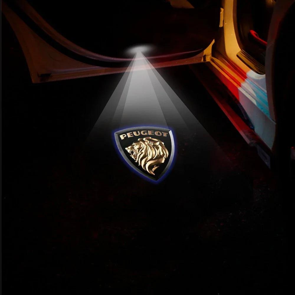 Car Sticker 2025 Hot For PEUGEOT 407 CRZ 508 2PCS HD Car Ghost Shadow Lamp Wireless Welcome Light Auto Door Logo Projector LED D