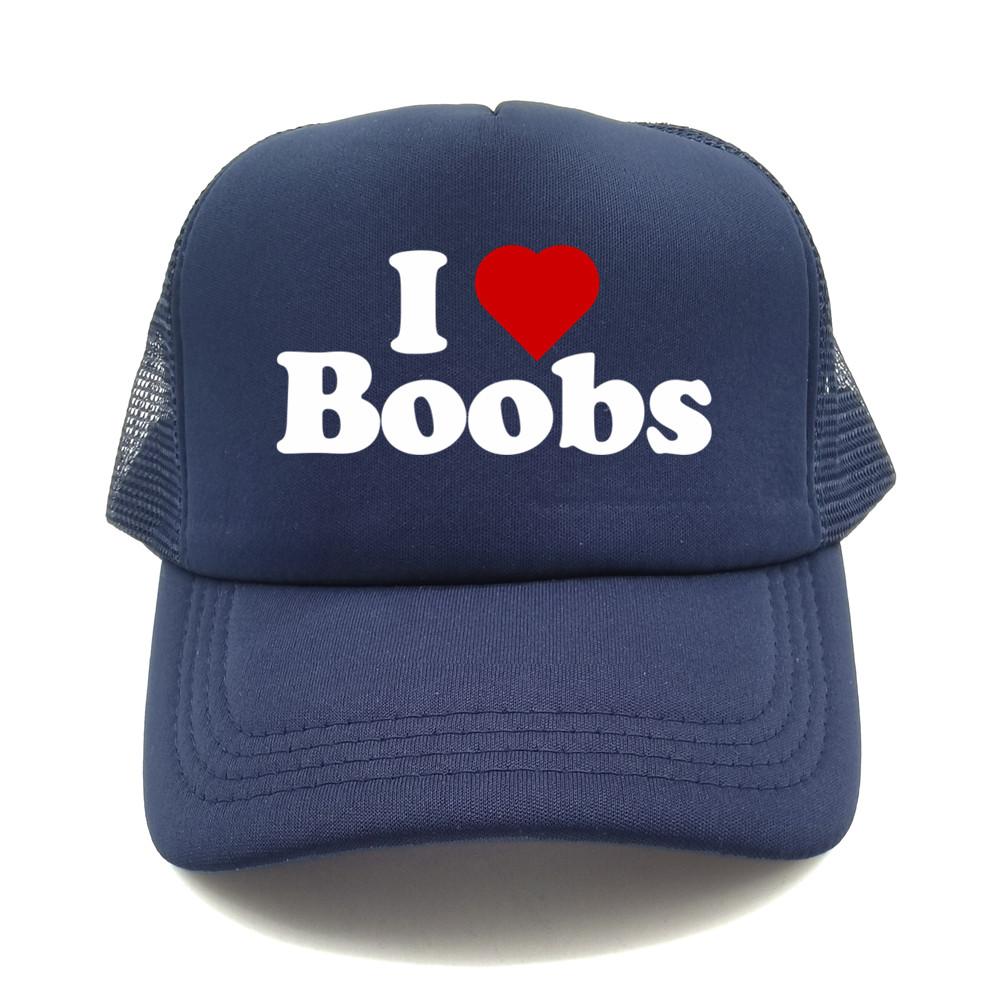 Funny I Love Heart Boobs Boobies Baseball Caps Summer Men Mesh Net Hat Joke Gifts Trucker Cap Outdoor Mesh Net Caps MZ079