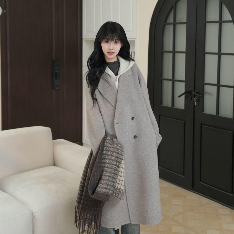Korean-Style Double-Sided Wool Coat: Elegant, Versatile, Loose-Fitting, Long Women's Outerwear for Autumn and Winter