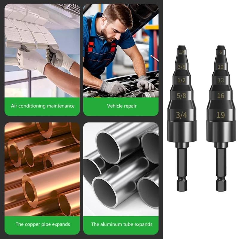 Pipe Stretcher Expander Tool, 5 in 1 Flaring Kit for 6/9/12/16/19mm Tubes with Hexagonal Shank Suitable for Engineering