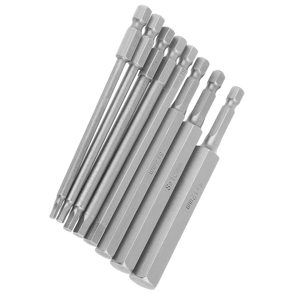 8 Pcs 1/4 Inch Hex Shank Hex Head Allen Wrench Bit Set 100mm Length S2 Steel Metric Screwdriver Bits 2.5/3/4/5/6/8/10/12mm