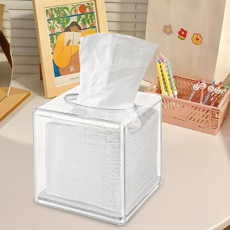 Clear Acrylic Tissue Dispenser With Lid For Dining Room Bathroom Storage