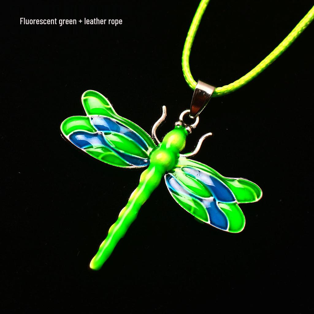 Silver Dragonfly Necklace with Luminous Butterfly - Retro Forest-Inspired