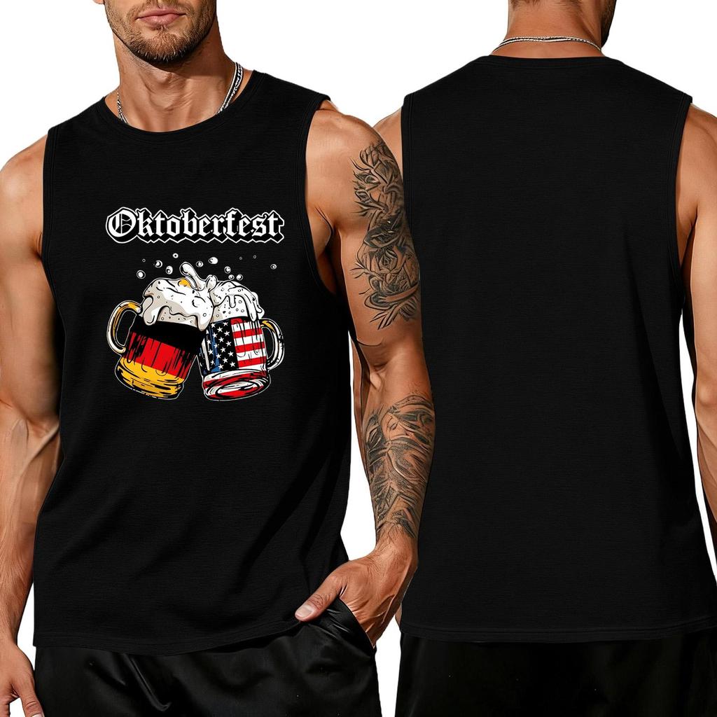 Men's Sleeveless Tank Top Oktoberfest Print Loose Fit Casual Summer Vest Breathable Lightweight Muscle Shirt for Daily Wear