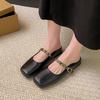 CRLAYDK Mules for Women Square Toe Buckle Flats Comfortable Slip On Shoes Leather Backless Loafers Lady Work Dress Slides