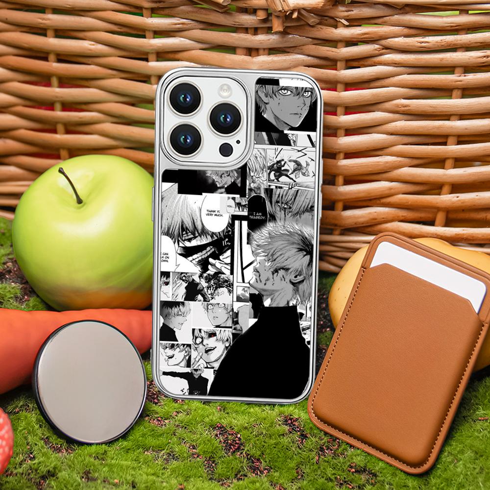 

T-Tokyo Ghoul Pop Hot japan anime Phone Case for iPhone 16 15 14 13 12 11 Pro Max Sheepskin Silver-edged protective case iPhone 12 Pro Max