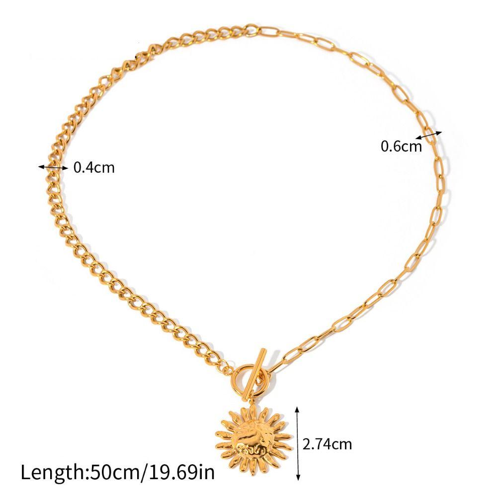 Waterproof Gold Plated Clavicle Chain Stainless Steel Round Charm Pendant Choker  Birthday