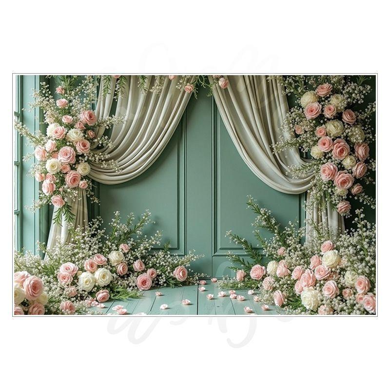Birthday, Wedding and Engagement Party Backdrop Fabric, Luxurious Curtains, Gauze Drapes, Flowers, Photo Backdrop Fabric