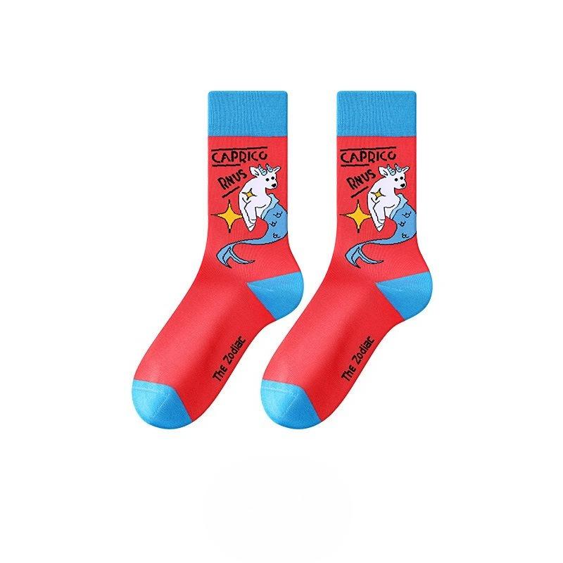 Ladies Spring and Autumn New Zodiac Cartoon Sports In Tube Cotton Socks