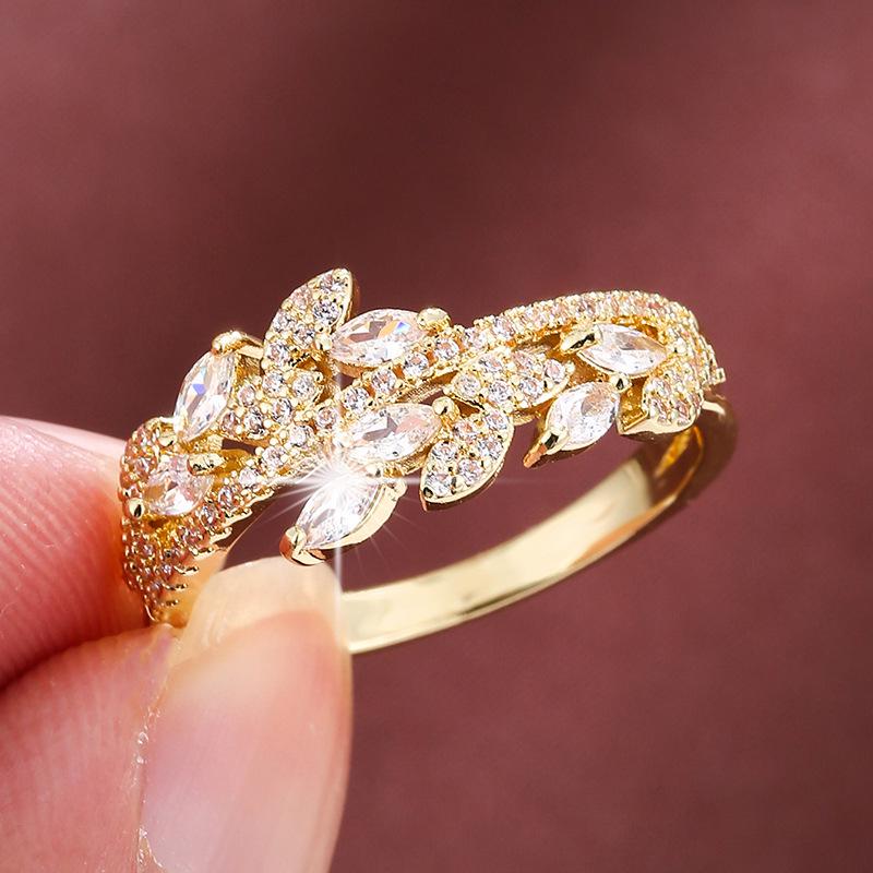 Exquisite Wheat Ear Zircon-Inlaid Copper Ring - Simple, Fashionable Pastoral Style Women's Jewelry