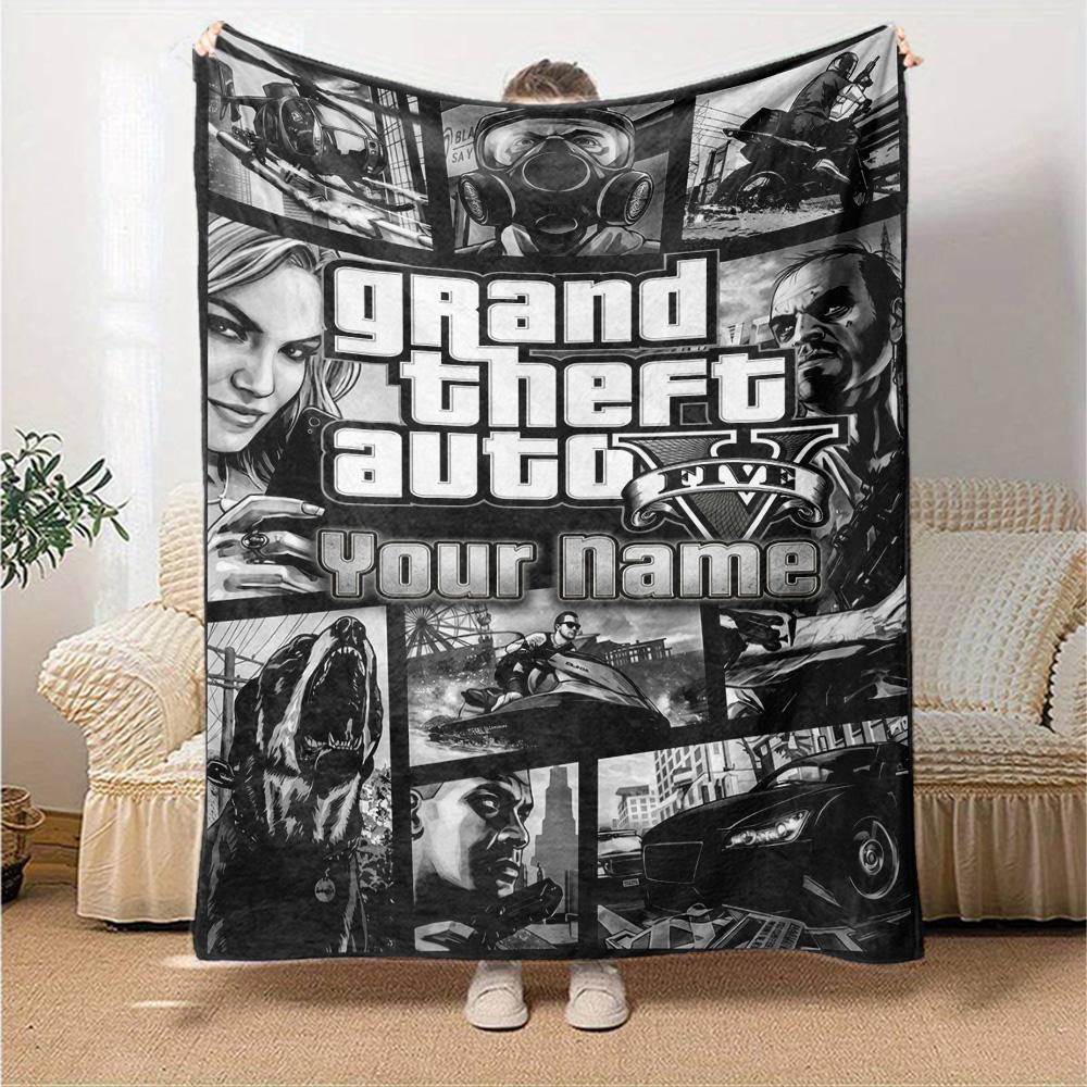 Gta Personalized Text Blanket Gift Customizable Blanket Soft & Cozy for Chair Home Decor Nap Bedding Four Seasons Universal