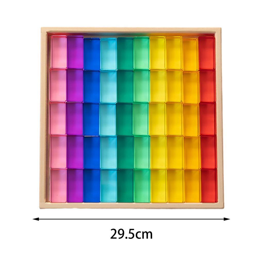 100 Pieces Rainbow Building Blocks Acrylic Gemstone Cubes Stacking Game Toy with Wooden Storage Box