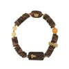 Amber Round Bead Bracelet with Natural Agarwood and 925 Silver Inlay