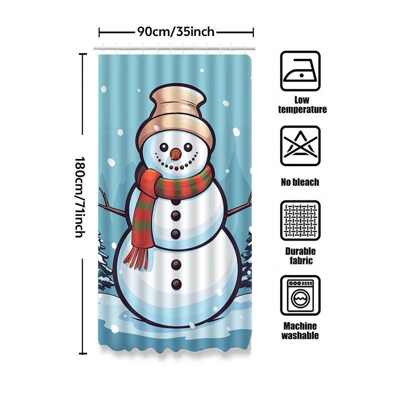 Tuniu Cute Snowman Winter Holiday Bathroom Shower Curtain Festive Fun Decor Set Waterproof