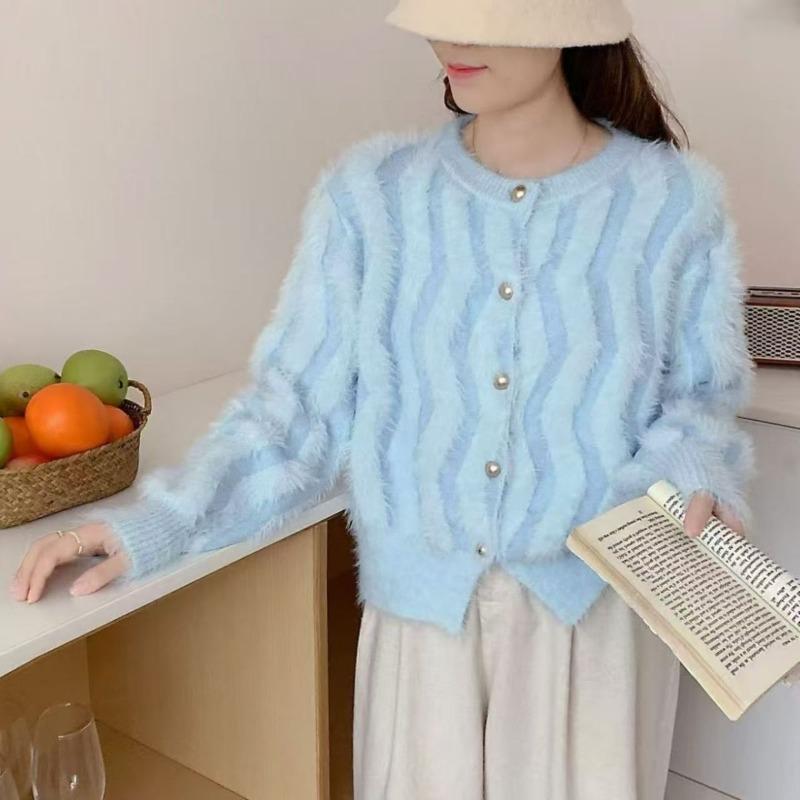 Automne Hiver Doux Cireux Vison Pull Manteau Femmes Ample et Doux Cardigan Tricoté Haut