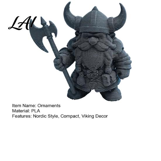 Nordic Mythology Ornament Viking Dwarf Warrior Statue 3D Printed Barbarian Figurine Horned Desk Accessory Helmet Decor for Home Office Collectible