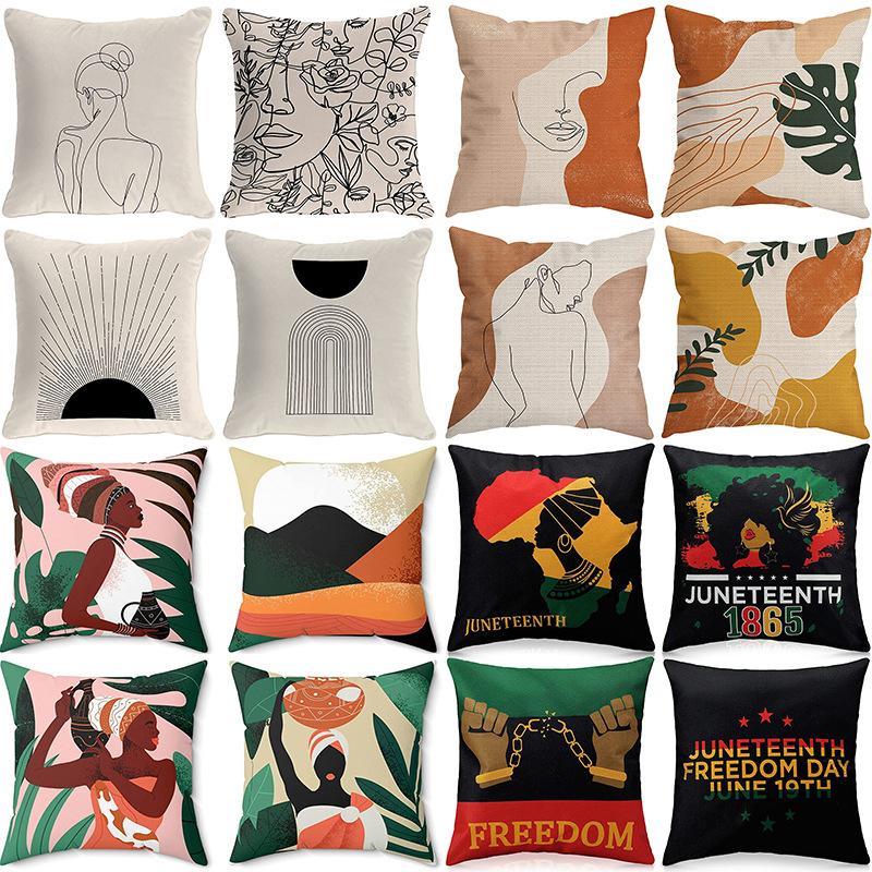 New Morandi Simple Abstract Style Pillow Linen Print Pillow Case Decorative Home Pillow Case