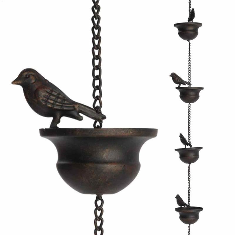 Outdoor Rain Chain Creative Birds On Cups Metal Rain Chain Rain Catcher Gutter Roof Rainwater Catcher Chain Drainage Downspout
