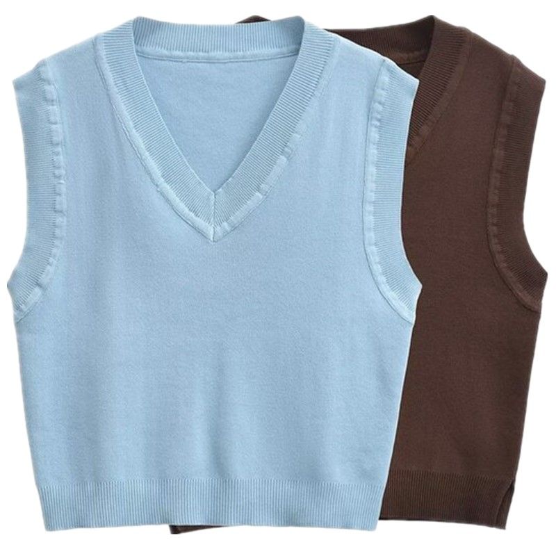 Fashion Style 2024 Autumn New Women's Clothing Casual Easiest for Match V Neck Sleeveless Plain Stitch Vest Jacket 5536112