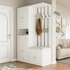 Wardrobe Set, Wall Wardrobe; Wardrobe Set with Shoe Bench and Shoe Cabinet, 4 Hooks, 6 Doors, 2 Drawers, White Hallway Furniture (W110×H180×D37cm)