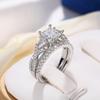Huitan Luxury Princess Cubic Zirconia Set Rings Women for Wedding High-quality  Color Eternity Bride Rings Fashion Jewelry