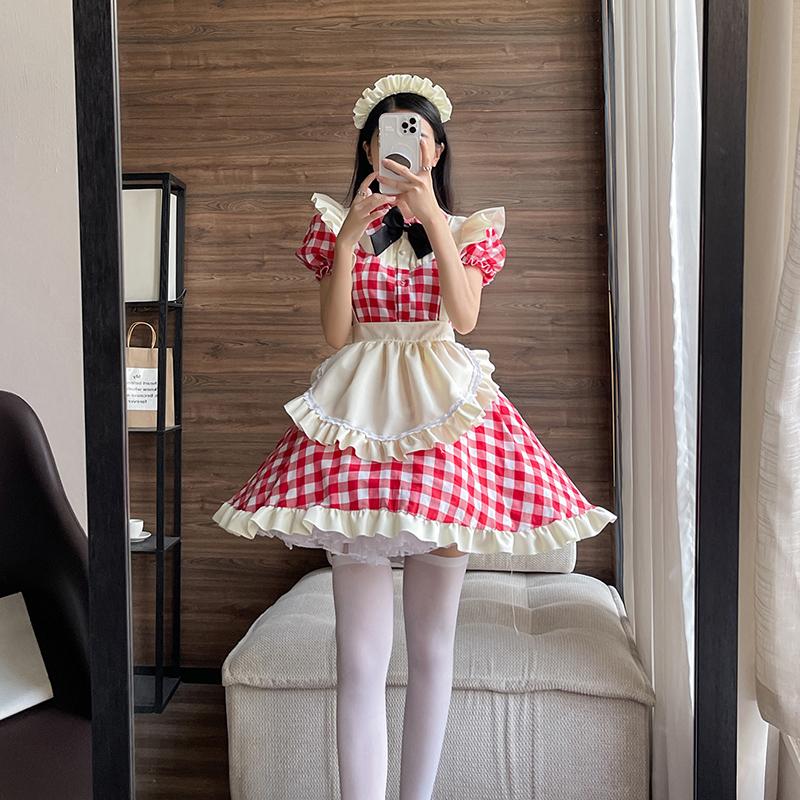 Japanese Cute Style Lolita Maid Dress Sexy Cosplay Maid Uniform Dress Black And Red Plus Size