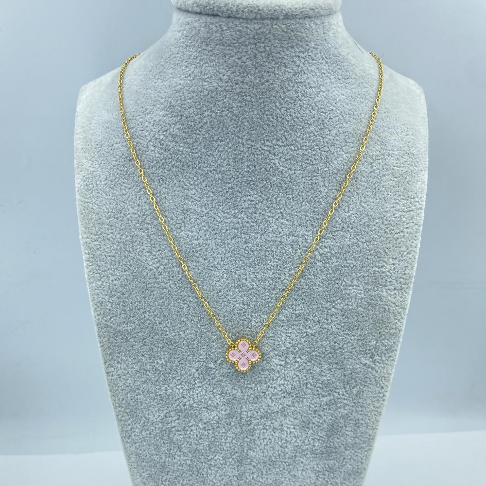 13MM Titanium Steel Ladies Necklace Lucky Four Leaf Clover Necklace