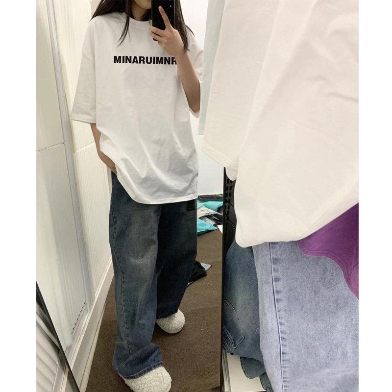 Damen Plus Size Retro Weiß Mittellanges Baumwoll-T-Shirt